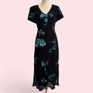 Evan Picone Black Floral Midi Dress Size XL